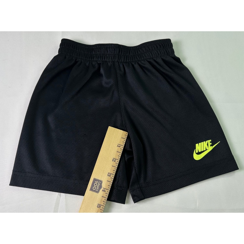 Nike Kids Black Shorts Athletic Neon Yellow Logo Basketball Soccer‎ Size S 3-4Y - Picture 7 of 8